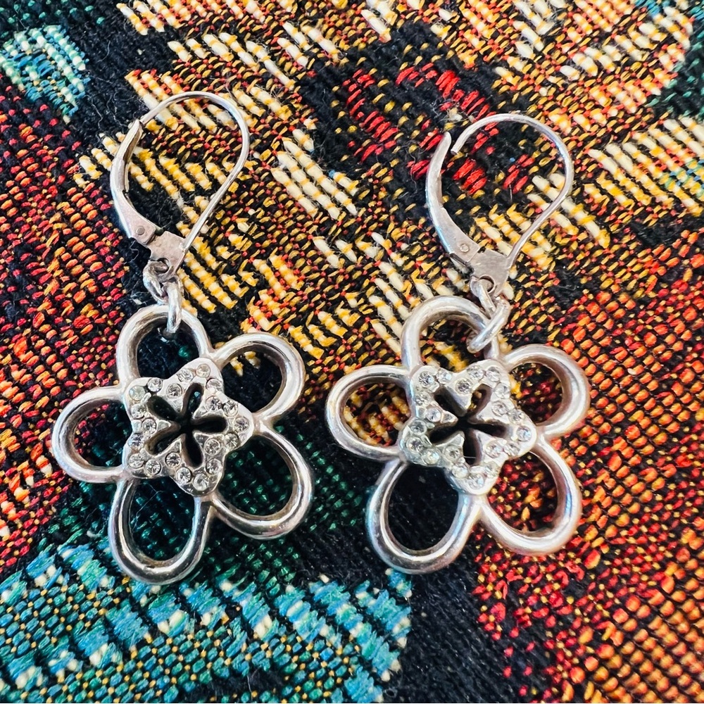 Brighton Infinity Flower Earrings Silver Plate Daisy Crystals Pendant Retired - Picture 5 of 5